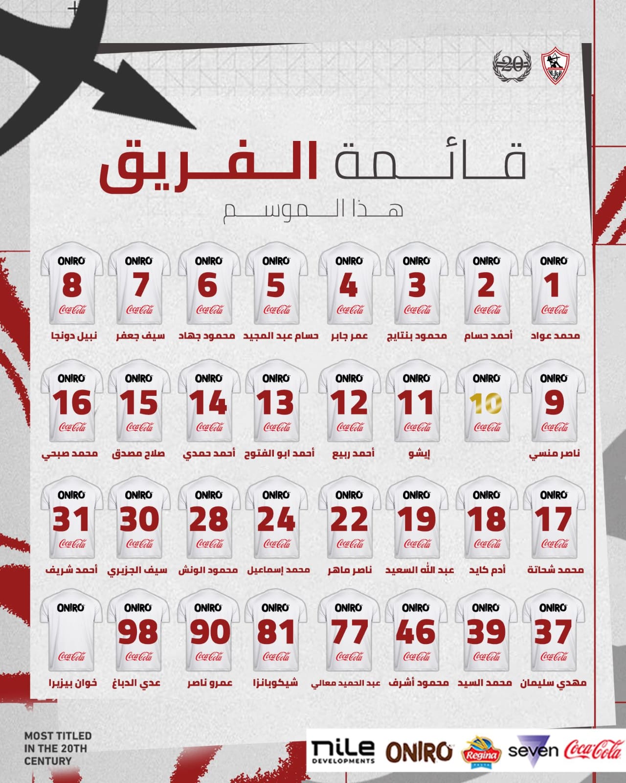 الزمالك يحجب القميص رقم 10 تكريمًا لشيكابالا.. والدباغ برقم مفاجئ