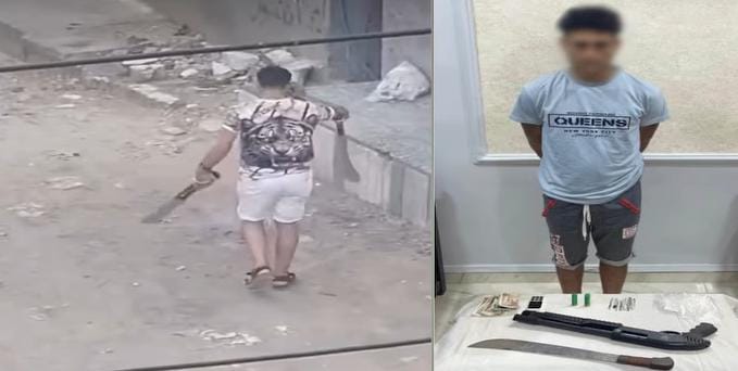 ضبط متهم ظهر في فيديو يتلّوح بسلاح أبيض وبحوزته مخدرات وأسلحة بكفر الشيخ