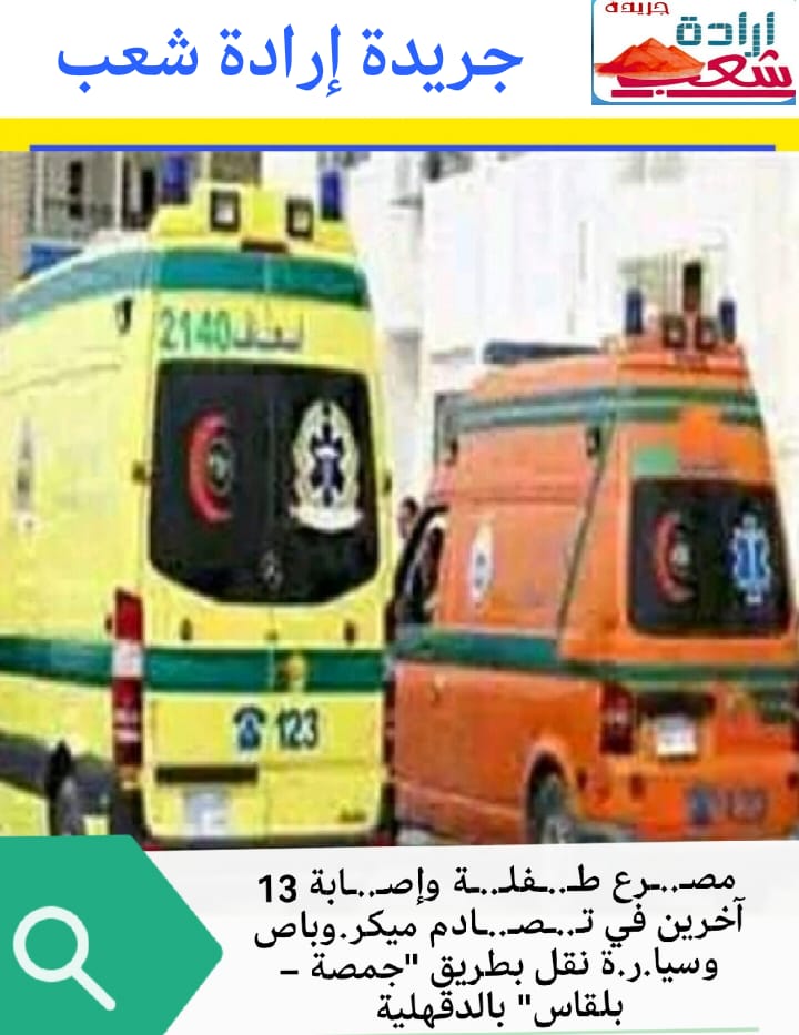 مصـرع طـفلـة وإصـابة 13 آخرين في تـصـادم ميكروباص وسيارة نقل بطريق “جمصة – بلقاس” بالدقهلية